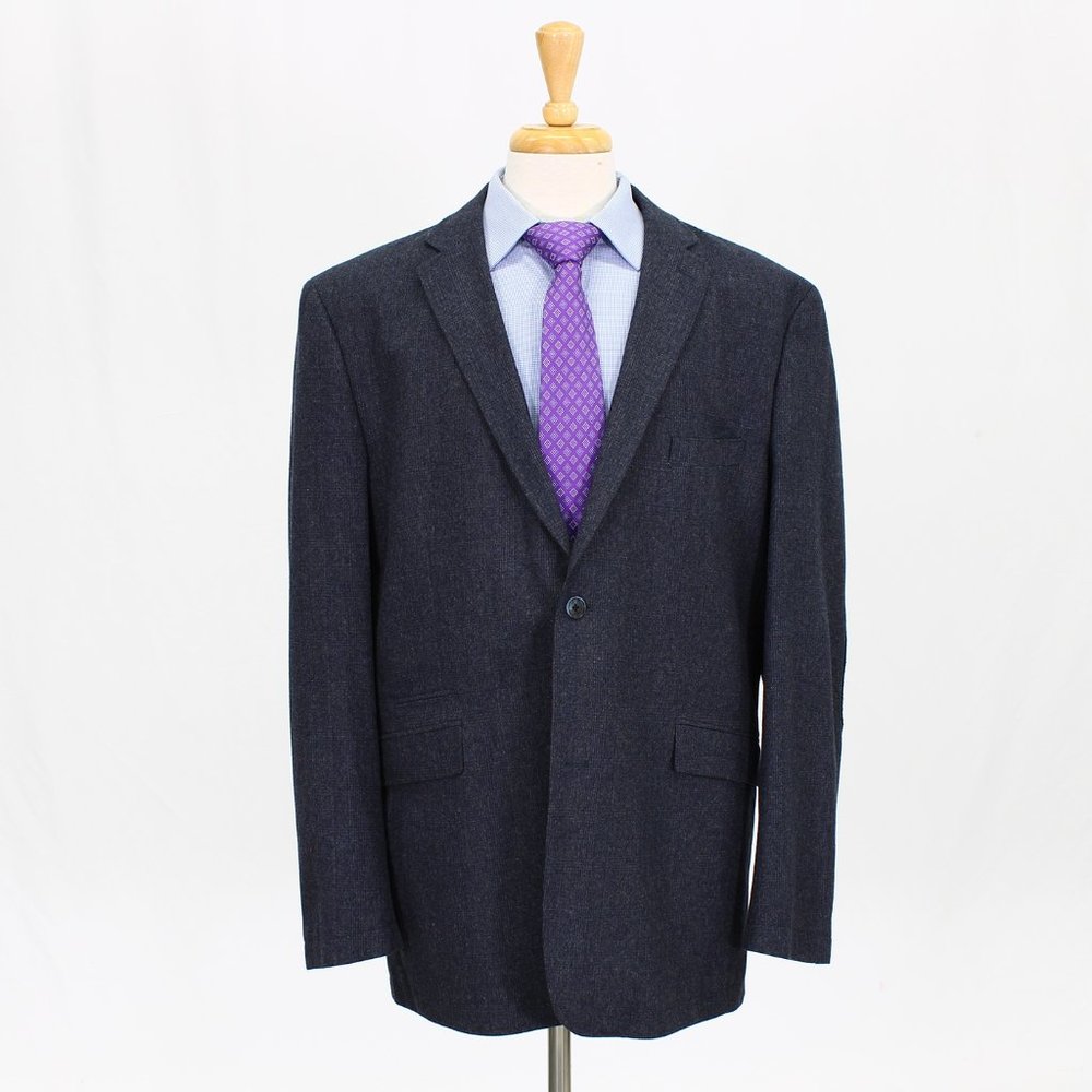 Joseph Abboud 46l Blue Check 2-Button Sport Coat Blazer Jacket V388